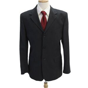VZone Valentino Men's Long Sleeves Lined Three Button Basic Jacket Black Size 50
